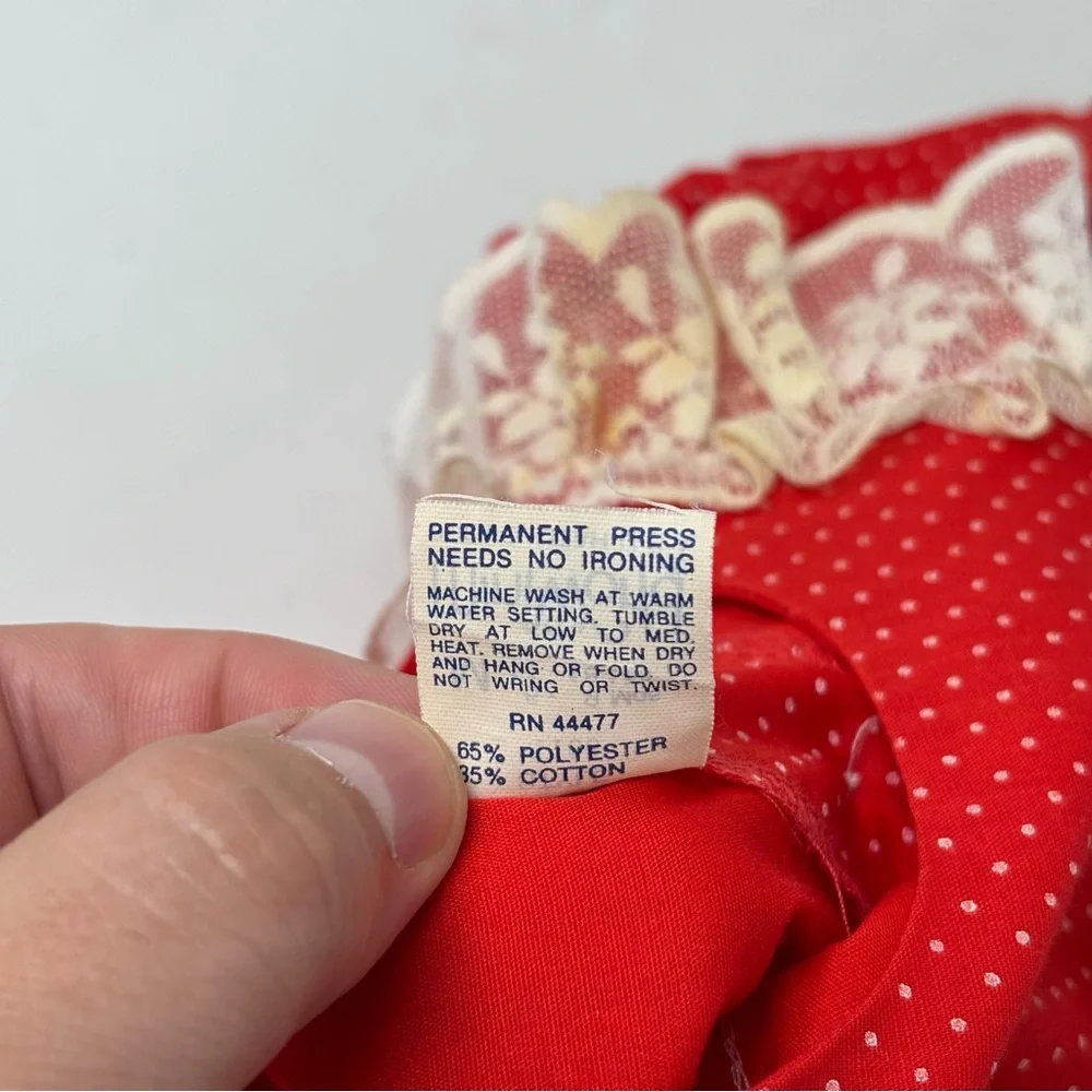 Mini World Vintage Red Lace Babydoll Polka Dot Dress Size 6-9 Months USA Made - Picture 4 of 9